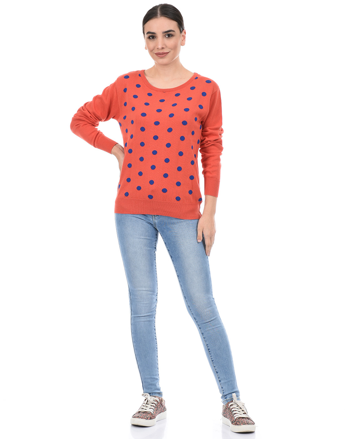 Species Women Orange Polka Print Sweater